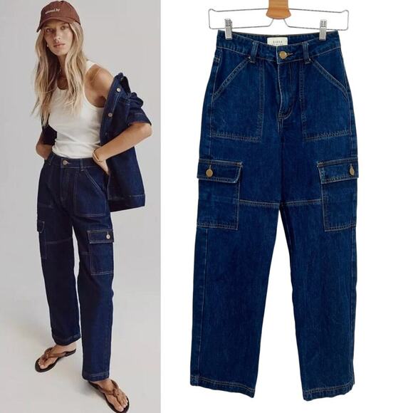 Dissh Bronx Indigo Mid Rise Cargo Jeans in Indigo Blue Size US 2 - Picture 1 of 16